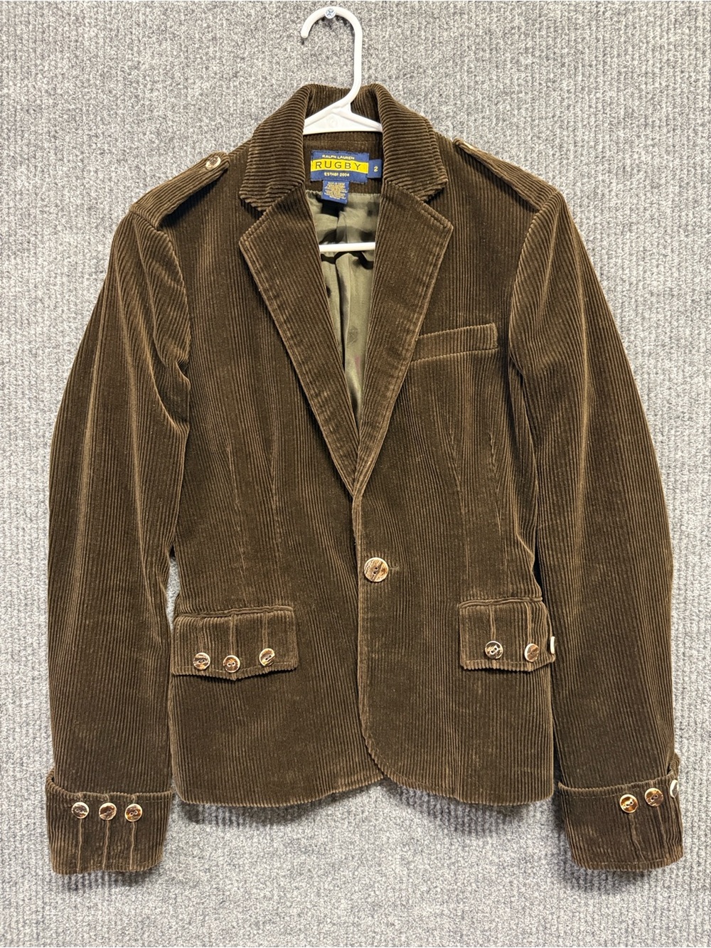 Rugby by Ralph Lauren Women’s Brown Corduroy Blazer with Olive Lining Size 2